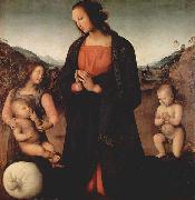 Pietro Perugino Maria, das Christuskind anbetend, mit Johannes dem Taufer und einem Engel oil painting on canvas